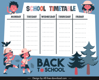 school timetable template cute cartoon children sketch