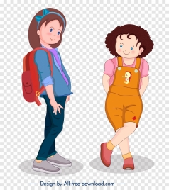 schoolgirls icon colored cartoon character
