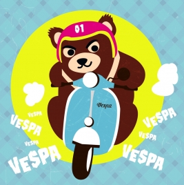 scooter advertising stylized bear icon multicolored flat decor