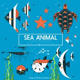 sea animals background colorful classic flat sketch