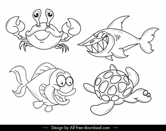 Shark creature icon funny cartoon character sketch vectors stock in