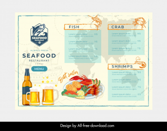 sea food menu template classic beer marine elements