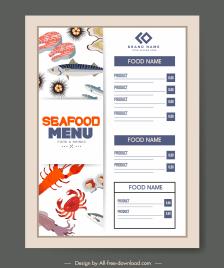sea food menu template flat classical marine elements