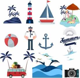 sea logo design elements multicolored objects symbols