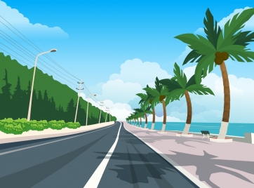 sea road scenery painting multicolored modern design