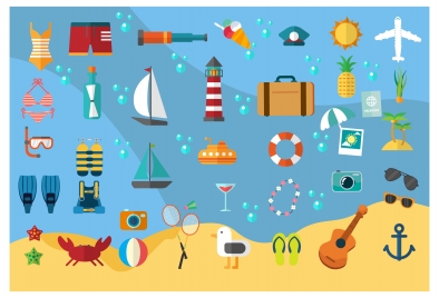 sea travel vector illustration with colored flat icons