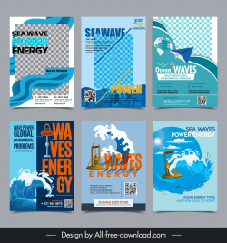 sea wave power energy poster templates collection dynamic checkered design