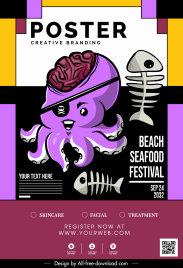 seafood advertising banner frightening marine elements sketch
