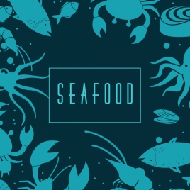 seafood background blue marine species icons