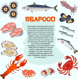 seafood banner various colored species icons decoration
