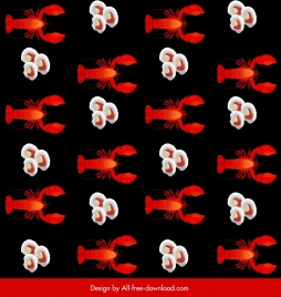 seafood pattern lobster oyster icons dark repeating decor