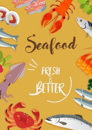 seafood poster colored marine species icons decor