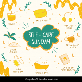 self care tips infographic template classical handdraw