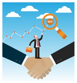 seo concept vector illustration with businessmen and handshake