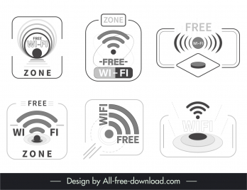 service wifi icons flat black white waves shapes outline