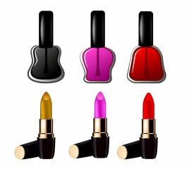 Set of nail polishes and lipsticks