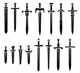 Set of realistic swords and knifes