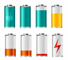 set of vector battery icons with level of charge