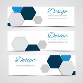 sets of banners design on hexagon background