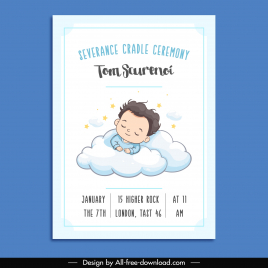 severance cradle ceremony invitation card template cute boy stars cloud cartoon