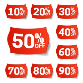 shaped red background discount labels sets collection