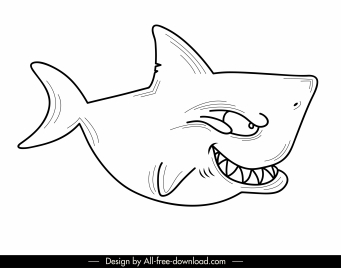 shark icon funny cartoon sketch flat handdrawn design