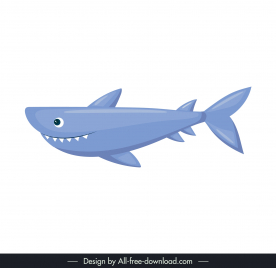 shark ocean animal design elements funny flat cartoon