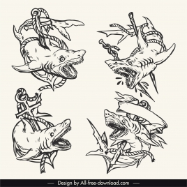 shark tattoo templates scary dynamic handdrawn sketch