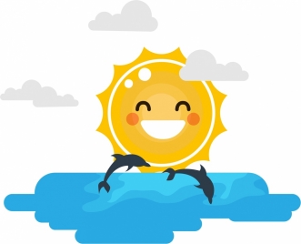 shining sun background stylized design sea dolphin decor
