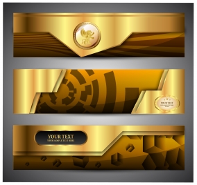 shiny golden 3d banners set with modern style