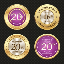 shiny round medal icons for anniversary celebration