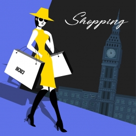 shopping background fashion woman bags landmark icons decor