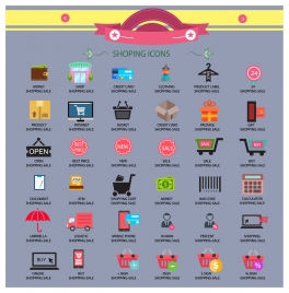 shopping icons collection design with various shapes