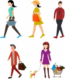 shopping people icons flat color style isolation