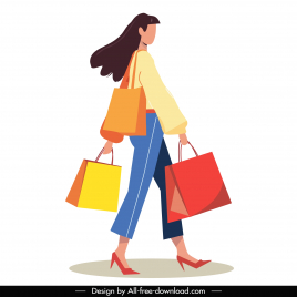 shopping woman design elements dynamic cartoon