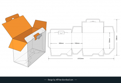 simple packaging box  internal measurement 20x10x15cm template flat cut sample 3d outline