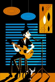 singer playing guitar drawing colored retro design