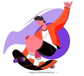 skateboard sports icon dynamic man sketch cartoon character