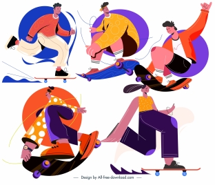 skateboard sports icons dynamic cartoon sketch