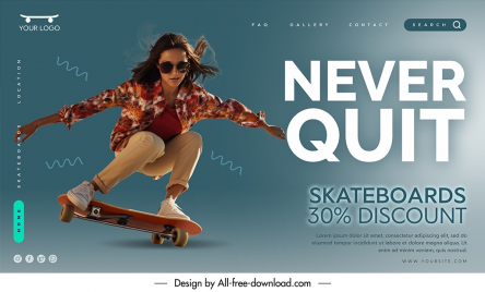 skateboarding discount landing page template dynamic woman