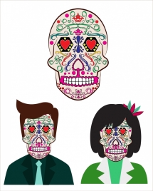 skull mask design elements horror style colorful decoration
