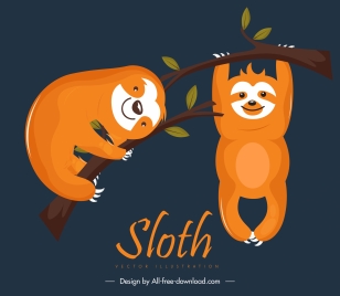 sloths icons climbing gesture cute cartoon characters sketch