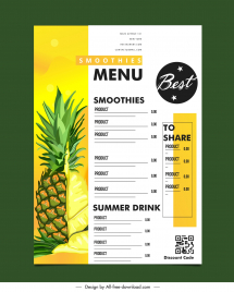 smoothie shop menu  template classic pineapple decor