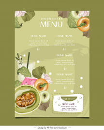 smoothie shop menu  template elegant peach fruit leaves decor