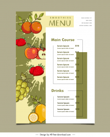 smoothie shop menu template grunge classic fruits decor