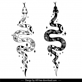 snake icons black white flat classical handdrawn design