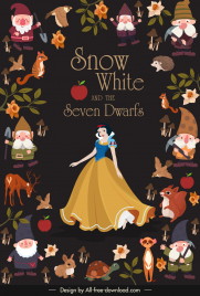snow white and the seven dwarfs poster dark colorful animals flowers characters sketch