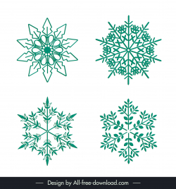snowflakes sets icons flat symmetric design leaves sketch