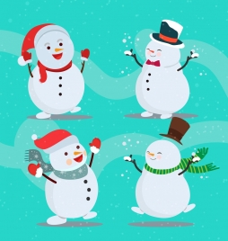 snowman icons collection cute stylized happy emotion