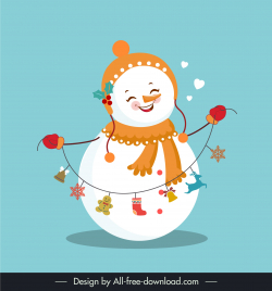 snowman with hat scarf and toys icon cute stylized cartoon sketch